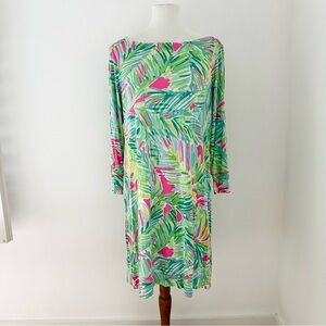 Lilly Pulitzer Palm Leaf Print Sheath Dress Size 10 3/4 Length Sleeves